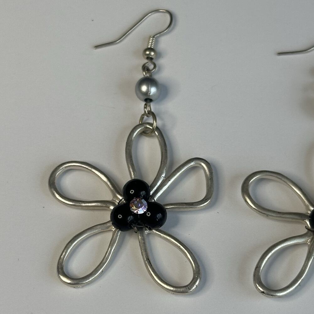 Handmade Silver Wire-work Flower Daisy Earrings boho artsy - Picture 2 of 6